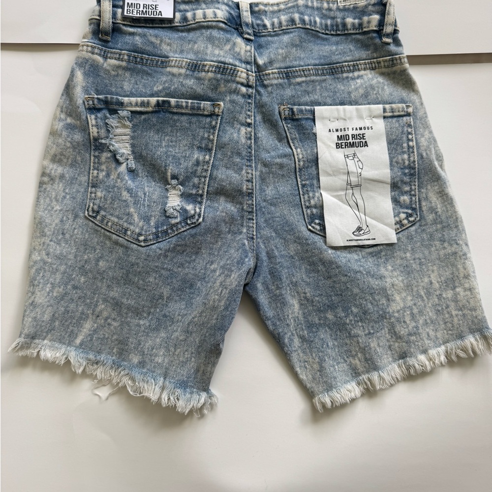 Almost Famous Women's Distressed Bermuda Shorts - Light Blue